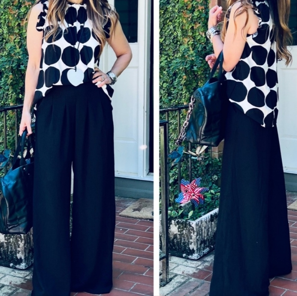 BRAND NEW! Fabulous Black Boho Wide Leg Solid Pleated Pants - Picture 6 of 11
